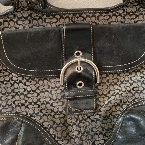 Coach Purse, black C’s leather and fabric - Picture 2 of 8